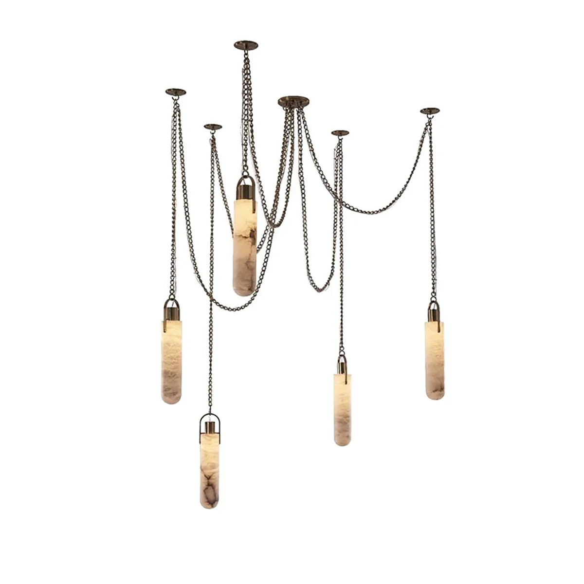 Cylindrical Alabaster Draped Chain Chandelier