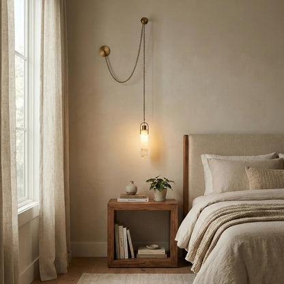 Cylindrical Alabaster Draped Chain Chandelier