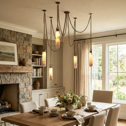 Cylindrical Alabaster Draped Chain Chandelier