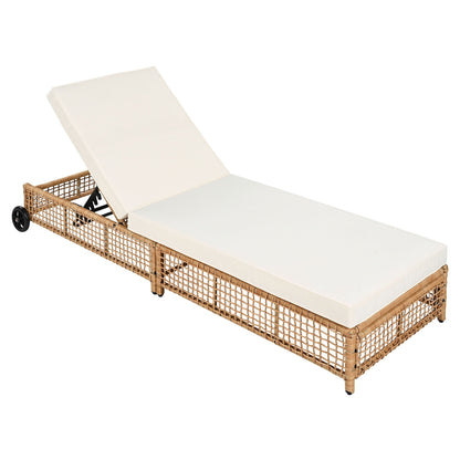 Outdoor Lounge Chair With 5 Position Backrest With Cushion And Wheels