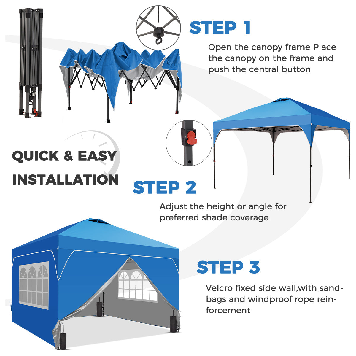 Ainfox 10ft x 10ft Pop Up Canopy Beach Tent with Four Removable Sidewalls for Events, Parties, Camping