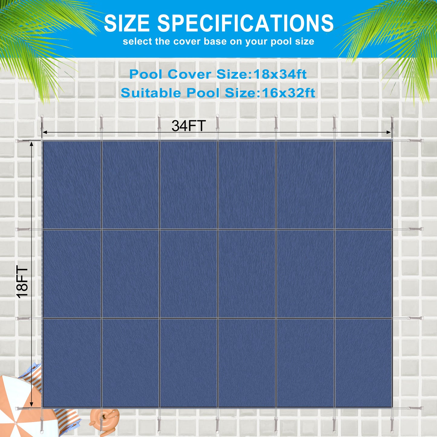 Inground Pool Safety Cover, 16x32ft Rectangle Winter Cover