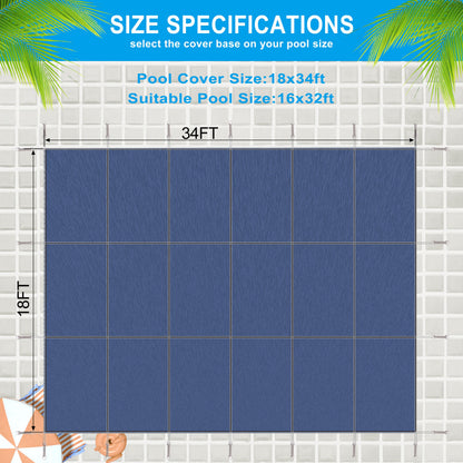 Inground Pool Safety Cover, 16x32ft Rectangle Winter Cover