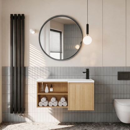 L-Shaped Wall Mounte Floating Bathroom Vanity With Integrated Sink