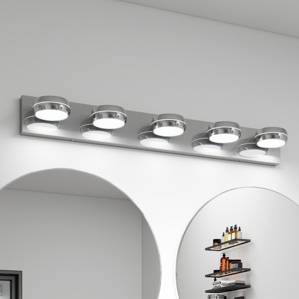 Modern Chrome LED Vanity Light Bar | 3/4/5/6-Light Bathroom Fixture over Mirror for Makeup & Daily Use