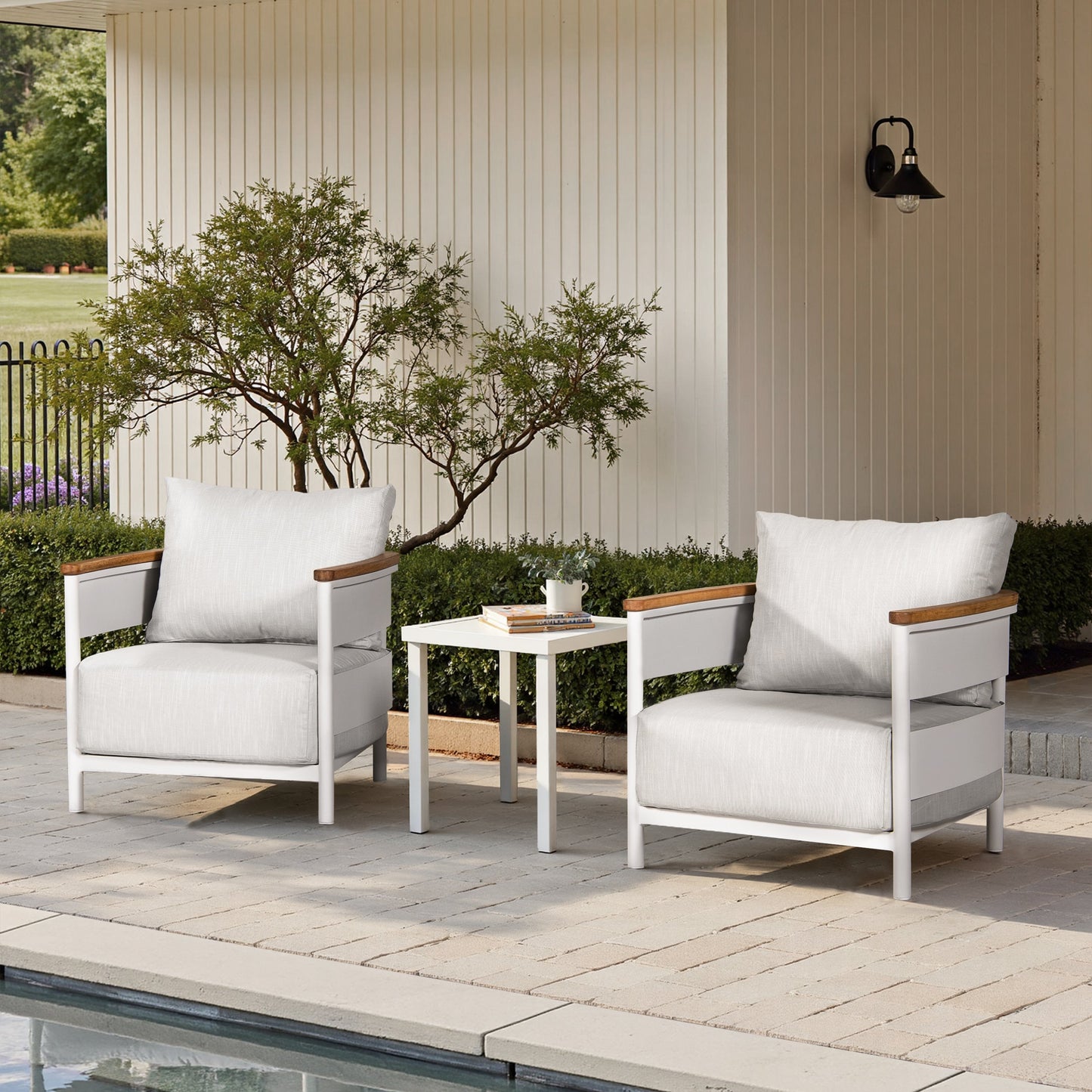 Rhodes 29" Upholstered Teak & Aluminum Patio Arm Chair