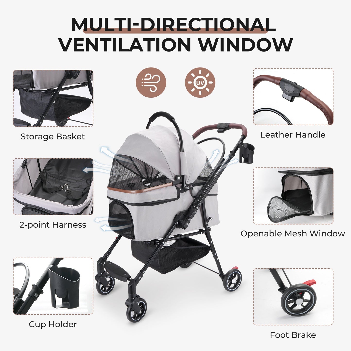 4-Wheel Foldable Pet Stroller for Dogs and Cats