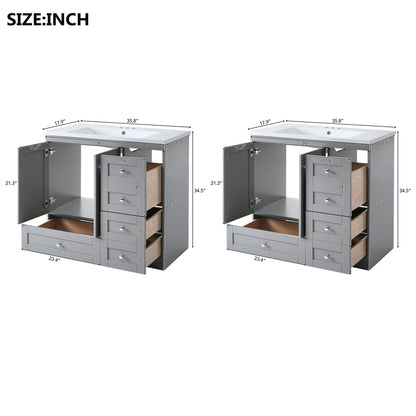 Shaker Free Standing Bathroom Vanity Cabinet & Sink, Soft Close Drawers, Soft Close Doors