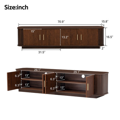 70" TV Stand With Ample Storage, Refined Curved Corners - Dark Brown