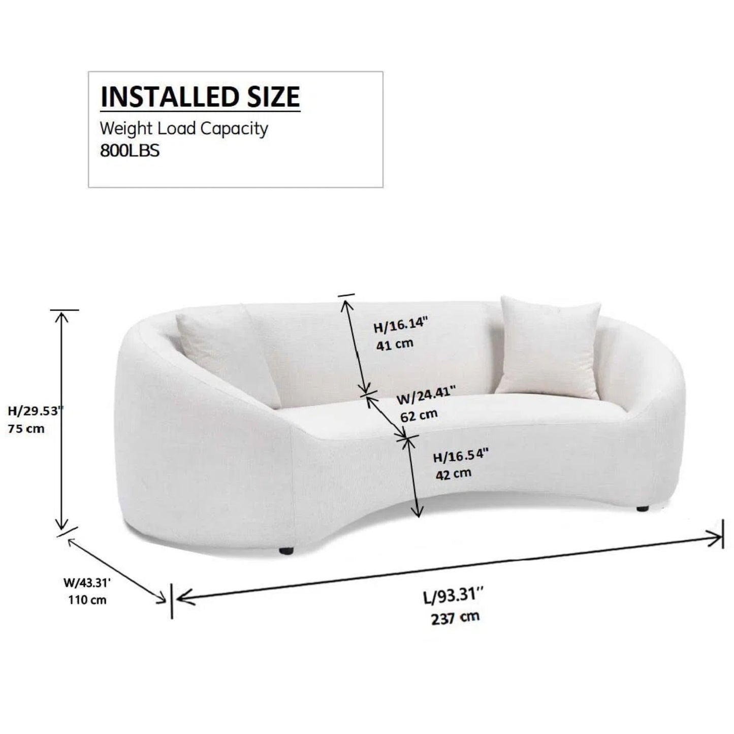 Curved 3 Seater Sofa For Living Room - White