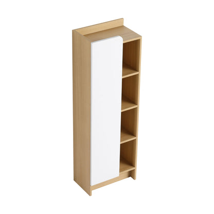 Tall Freestanding Bathroom Side Cabinet With Single Door & 4 Tier Open Shelves - Black / Light Oak / White
