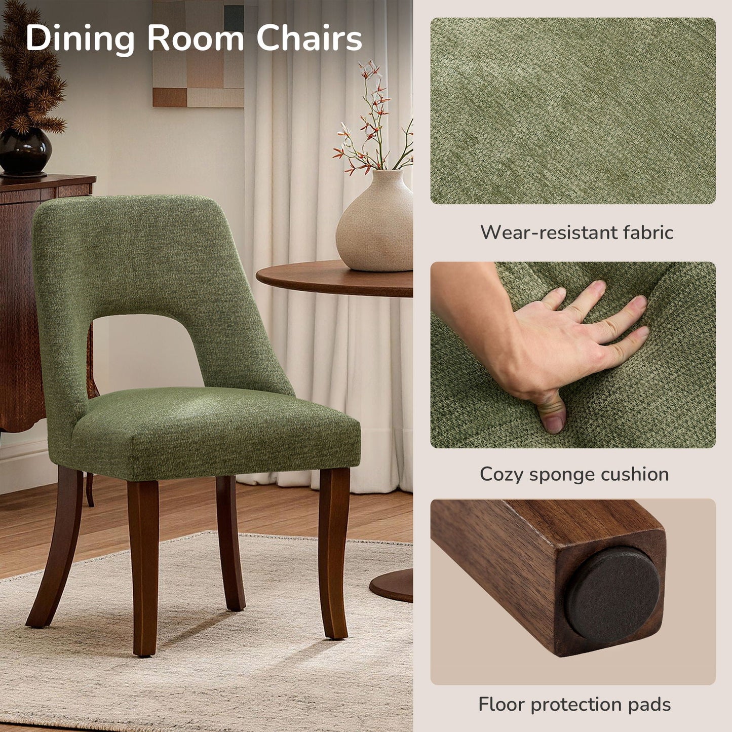 Upholstered Dining Chair With Curved Legs (Set of 2) - Green