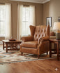 Tufted English Rolled Arm Wing Chair - Light Brown Leather