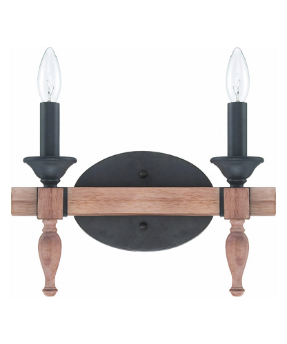 Glenwood 14"W 2-Light Aged Bronze and Distressed Oak Finish Bathroom Vanity Light Fixture