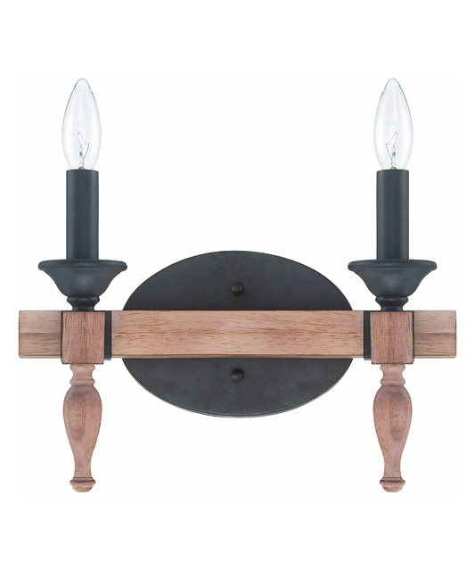 Glenwood 14"W 2-Light Aged Bronze and Distressed Oak Finish Bathroom Vanity Light Fixture