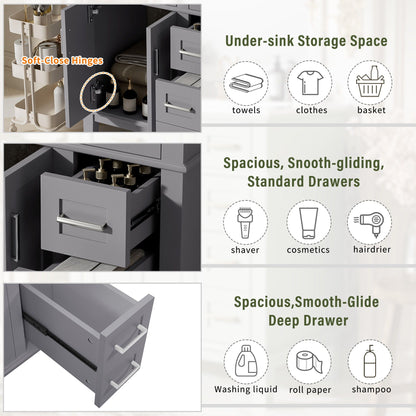 Modern Bathroom Vanity With Sink, Storage Cabinet, Soft Close Doors, Deep & Standard Drawers