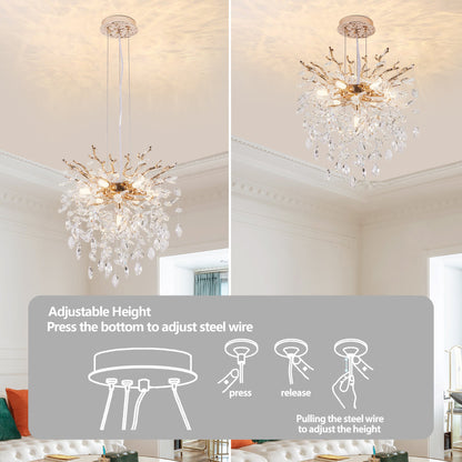 Gold Tree Branch Crystal Chandelier | Modern Luxury Pendant Light for Dining Room, Living Room & Bedroom