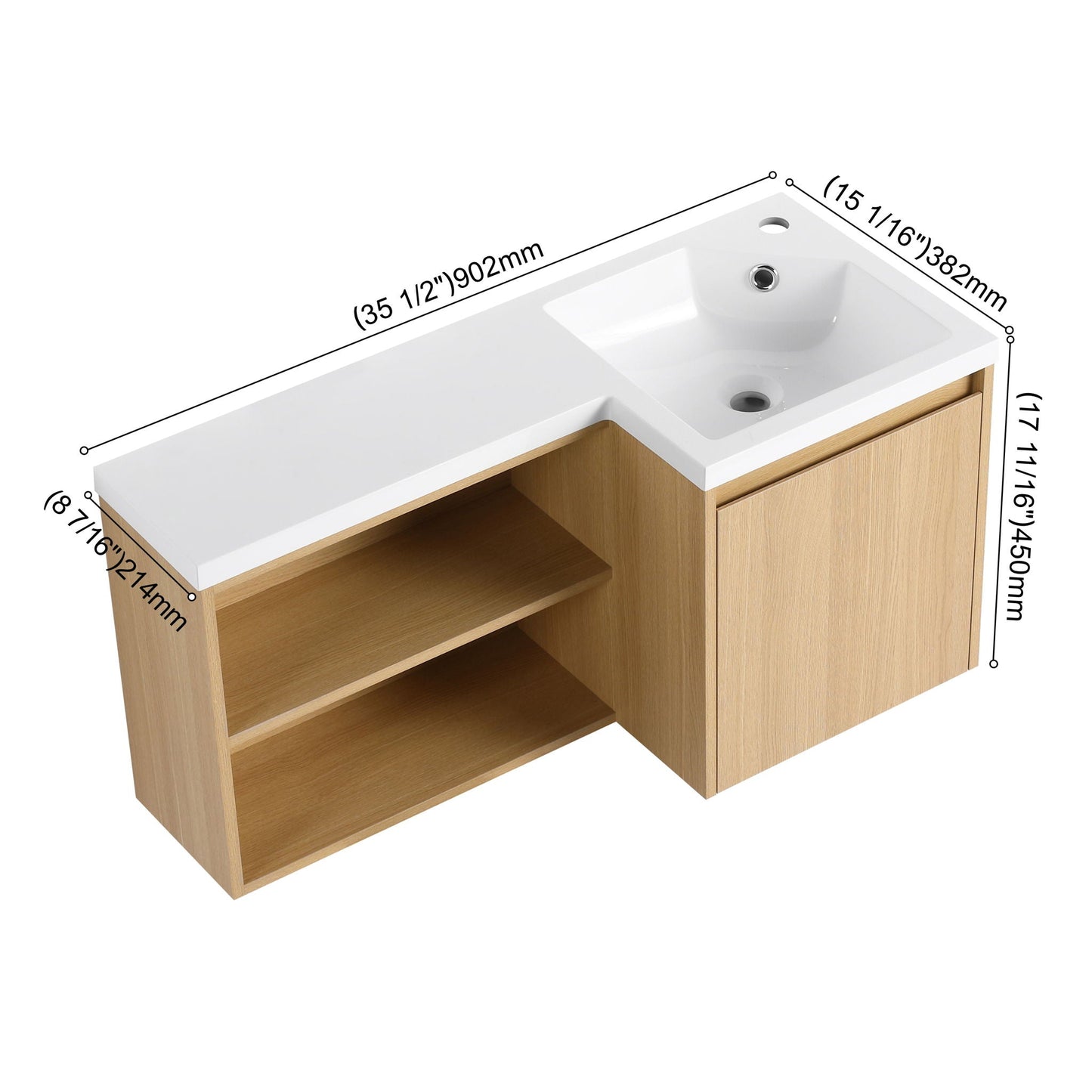 L-Shaped Wall Mounte Floating Bathroom Vanity With Integrated Sink