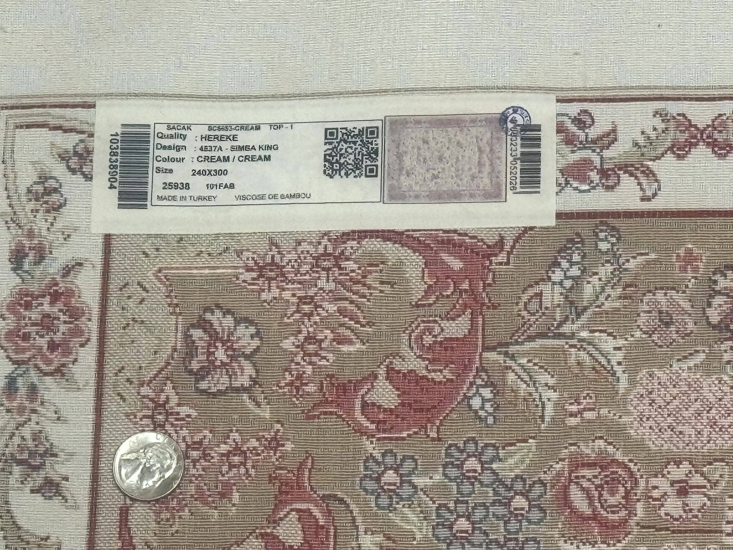 Large Turkish Silk Rug 8x10, Ivory, Hunting Design, Bamboo Silk, New