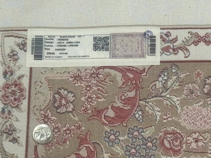 Large Turkish Silk Rug 8x10, Ivory, Hunting Design, Bamboo Silk, New