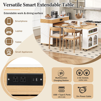 Extendable Dining Table With Folding Top, Rolling Kitchen Island With Drawers And Power Outlet