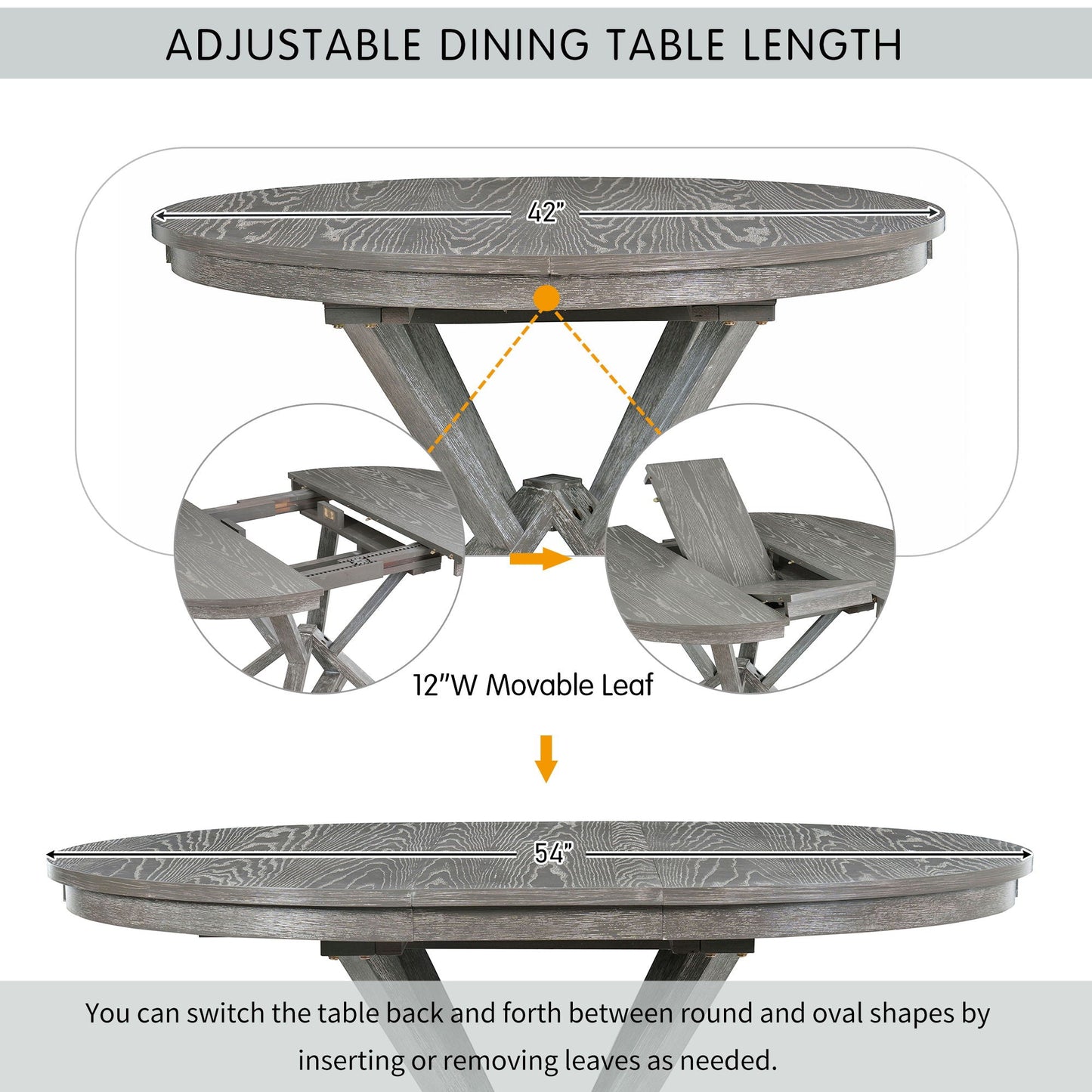 Dining Set With Extendable Round Table And 4 Upholstered Chairs