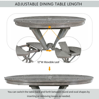 Dining Set With Extendable Round Table And 4 Upholstered Chairs