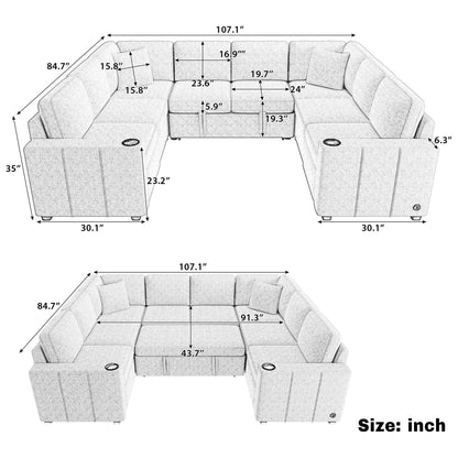 107.1" Sectional Sofa Convertible Pull-out Sofa Bed