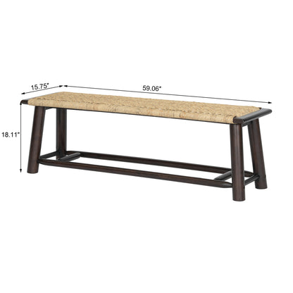 Farmhouse Modern Solid Wood Rattan Bench - 59 Inch