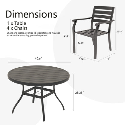 5 Pieces Outdoor Patio Dining Set with Stackable Metal Chairs and Round Table