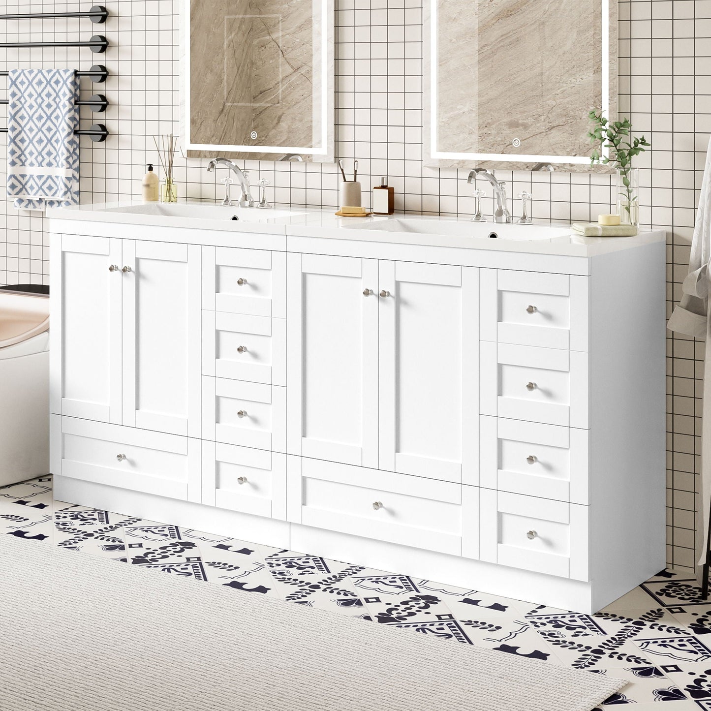 Shaker Free Standing Bathroom Vanity Cabinet & Sink, Soft Close Drawers, Soft Close Doors