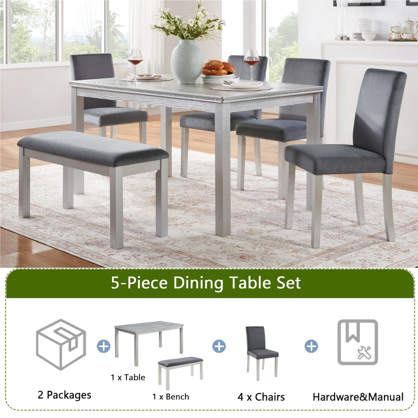 6 Piece Wooden Dining Table Set