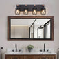 Industrial Black Cage Wall Sconce with Wood Accents | 3/4/5/6/7-Light Vintage Fixture for Bathroom, Hallway & Living Room