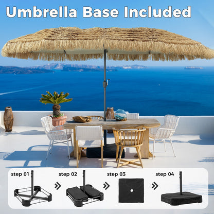 Ainfox 15ft Large Thatched Tiki Patio Umbrella with Stand and Sandbags, Outdoor Heavy-Duty Double-Sided Rectangle Market Umbrella for Garden, Deck, Backyard, Pool, Beach