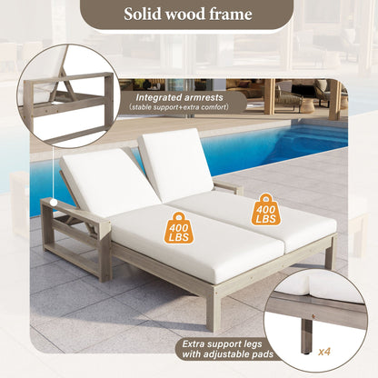 Outdoor Double Lounge Chair With 5 Position Adjustable Backrest