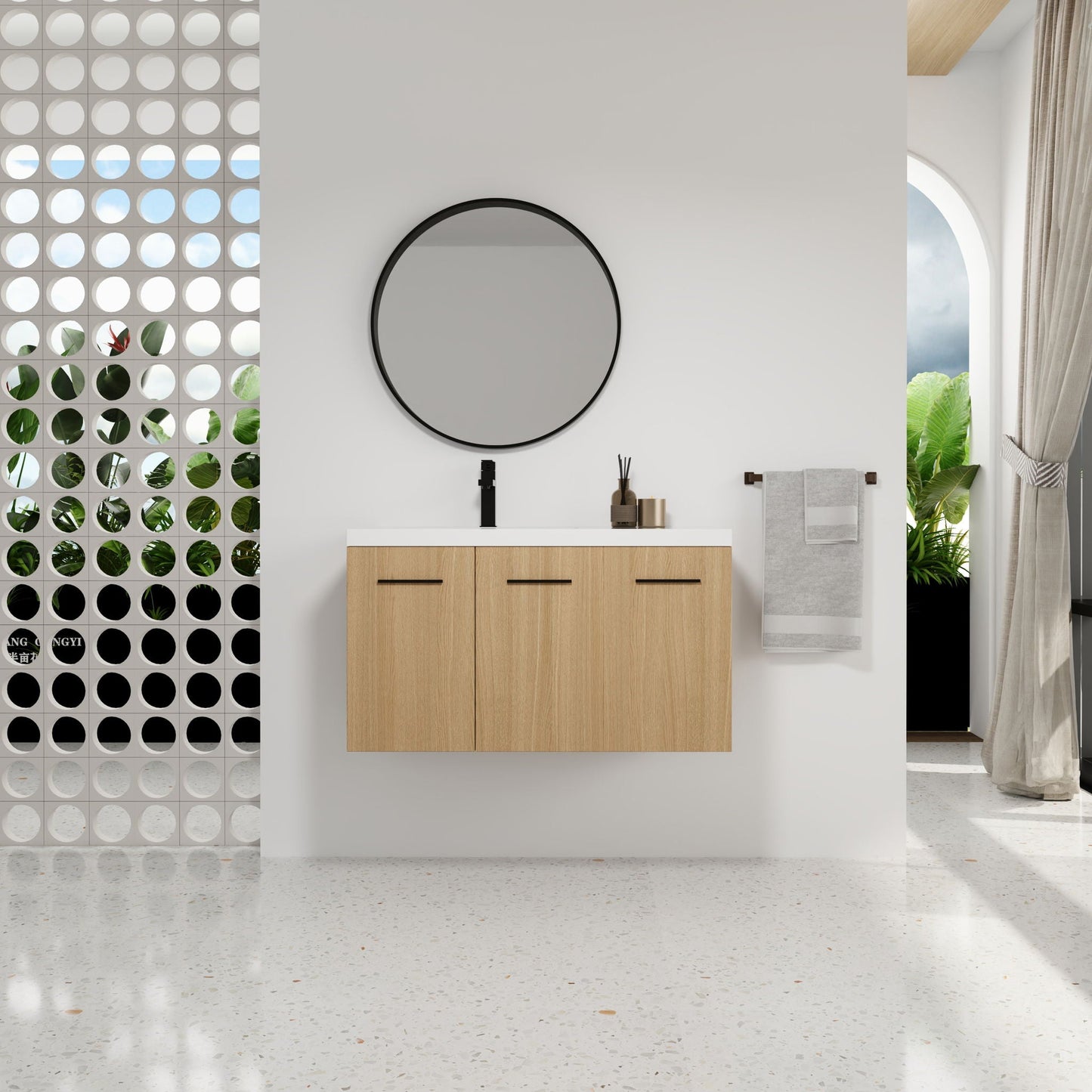 Wall Mounted Floating Bathroom Vanity With Sink, 3 Door Modular Cabinet