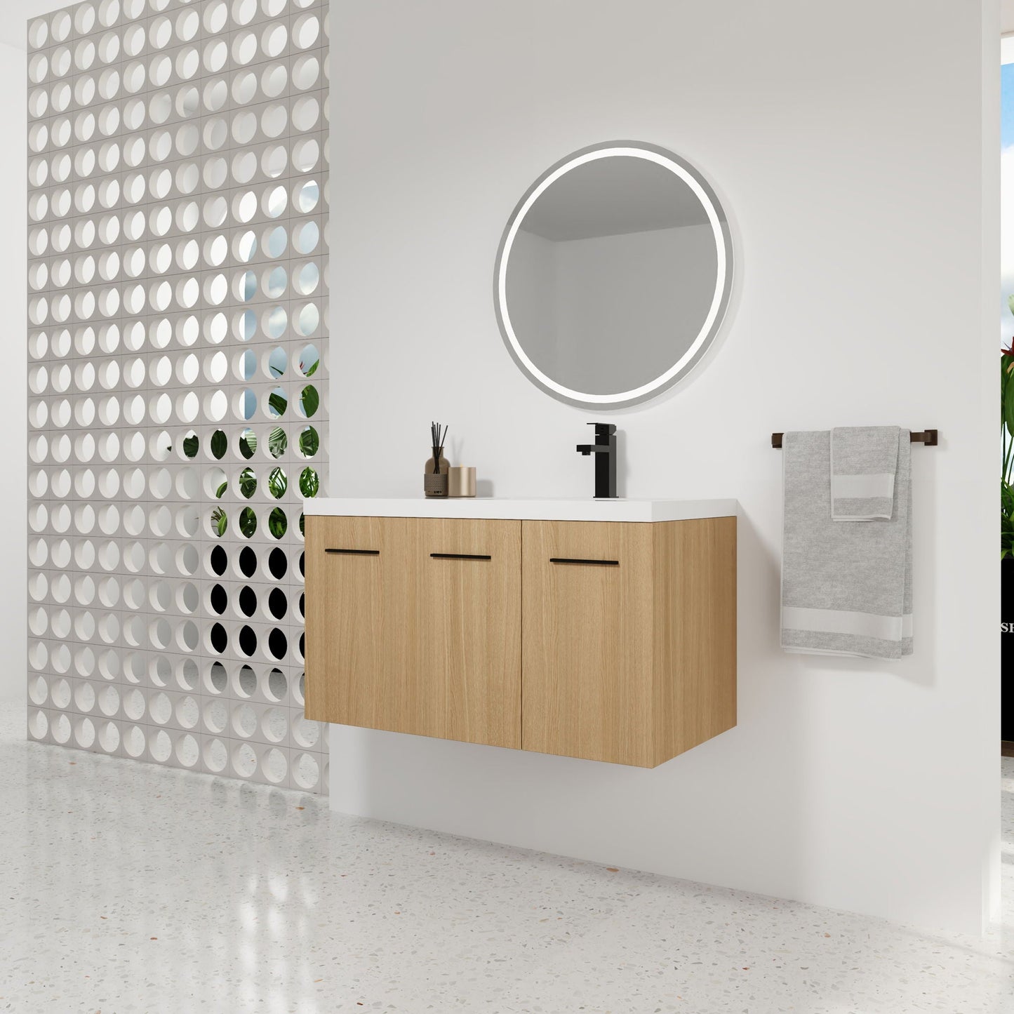 Wall Mounted Floating Bathroom Vanity With Sink, 3 Door Modular Cabinet