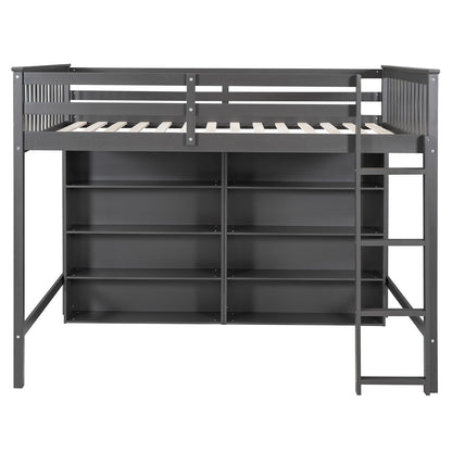 Loft Bed With 8 Open Storage Shelves And Built In Ladder