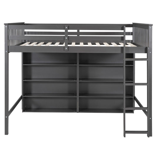 Loft Bed With 8 Open Storage Shelves And Built In Ladder