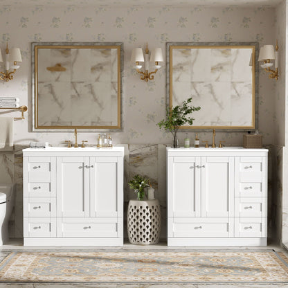 Shaker Free Standing Bathroom Vanity Cabinet & Sink, Soft Close Drawers, Soft Close Doors