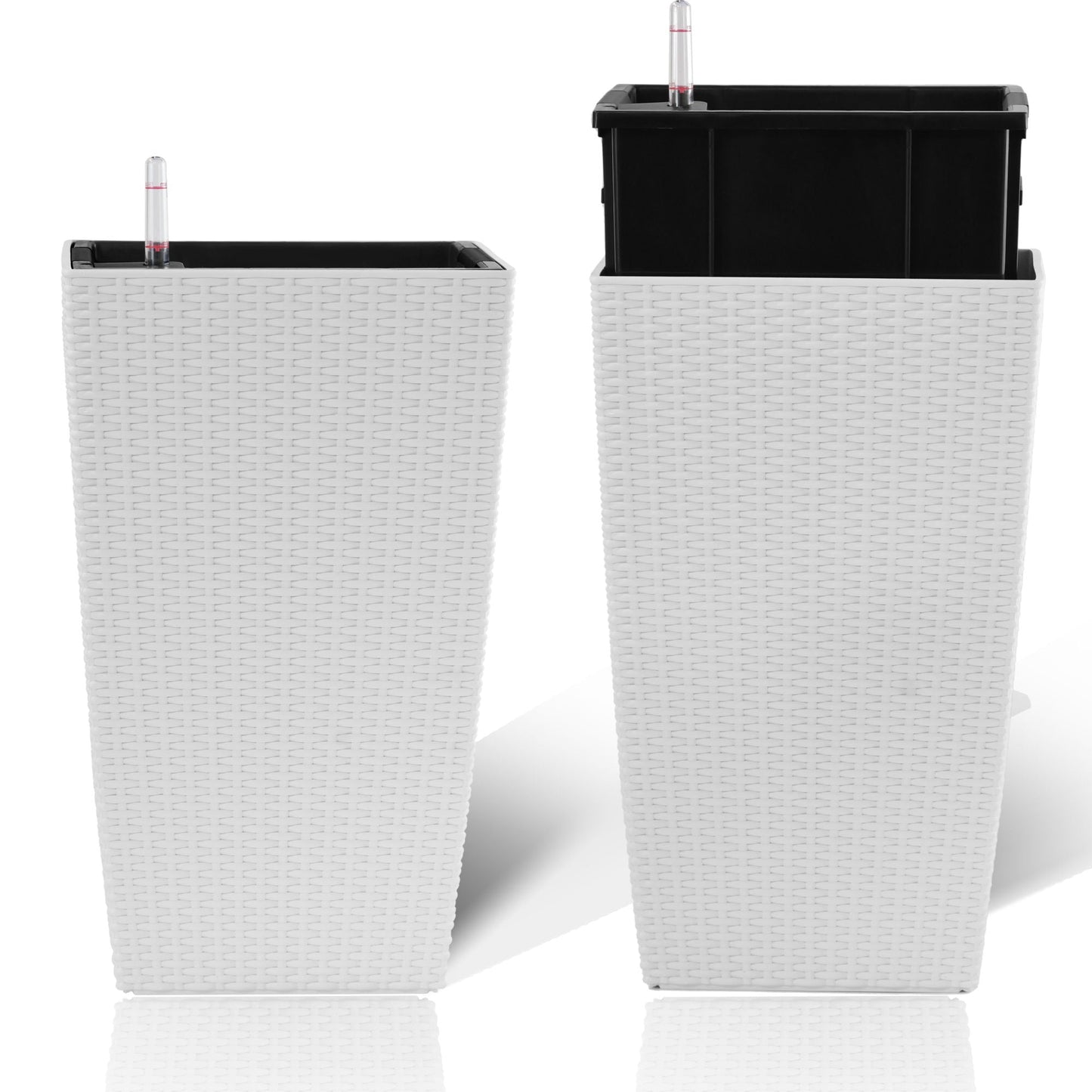 Square Large Planter With Automatic Watering System For Home And Garden (Set of 2) - White