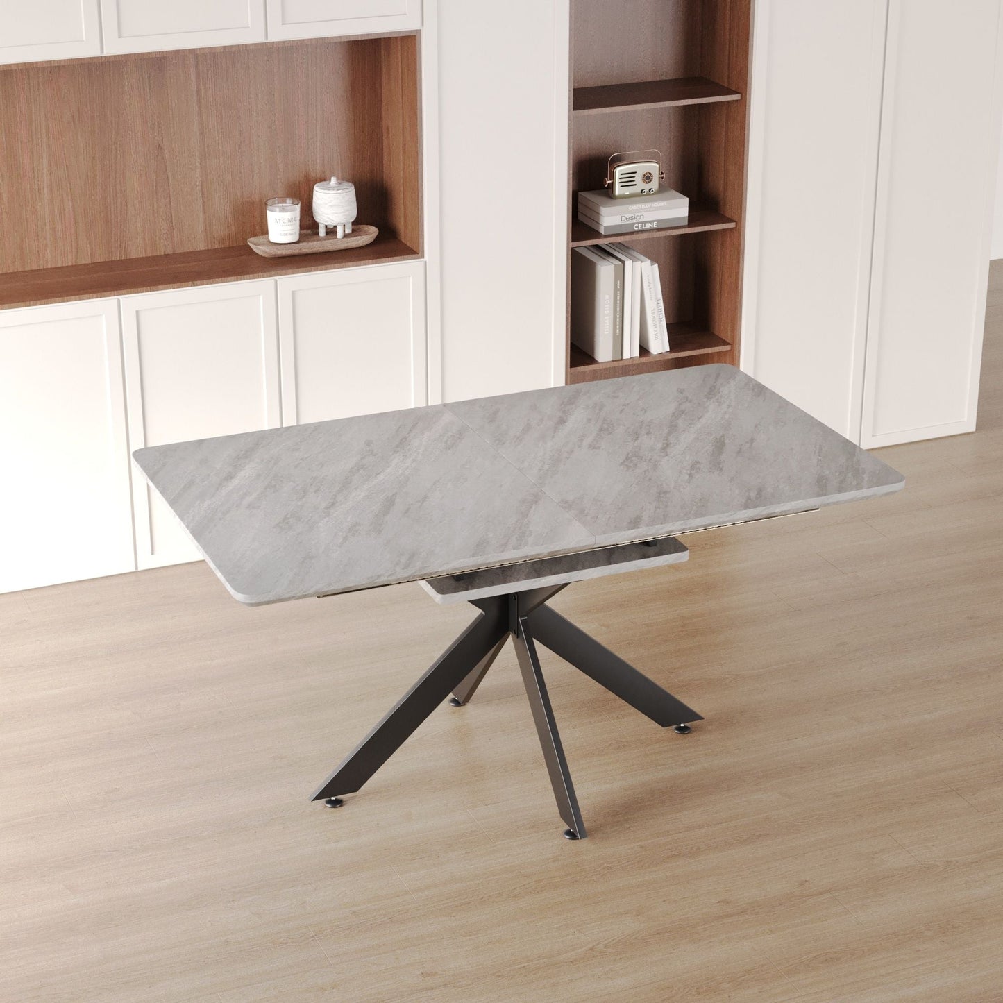 Modern Mid-Century Dining Table Set With Extendable Design