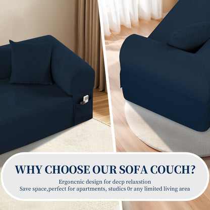 Spring Sofa with High-Quality Fabric, Pillows & Storage in Blue