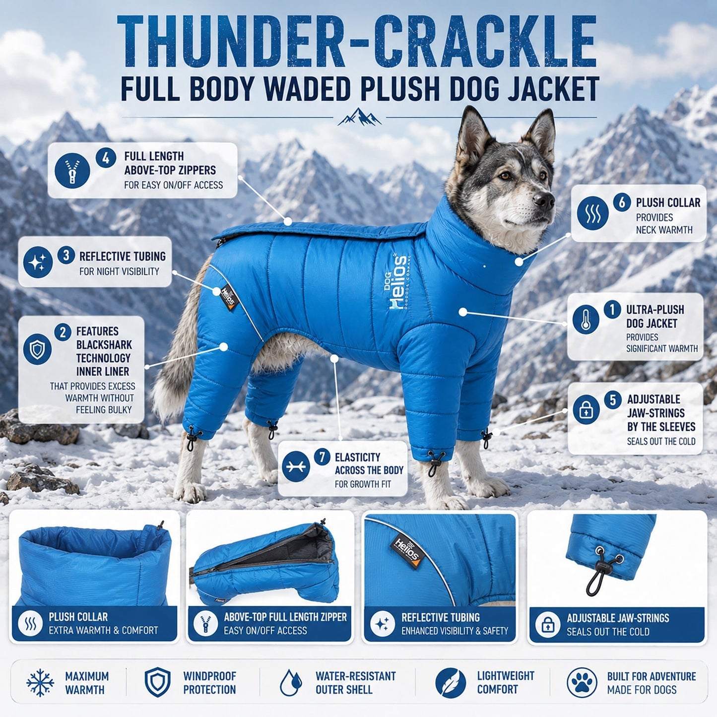 Dog Helios ® Thunder-crackle Adjustable and Reflective Full-Body Waded Winter Dog Jacket
