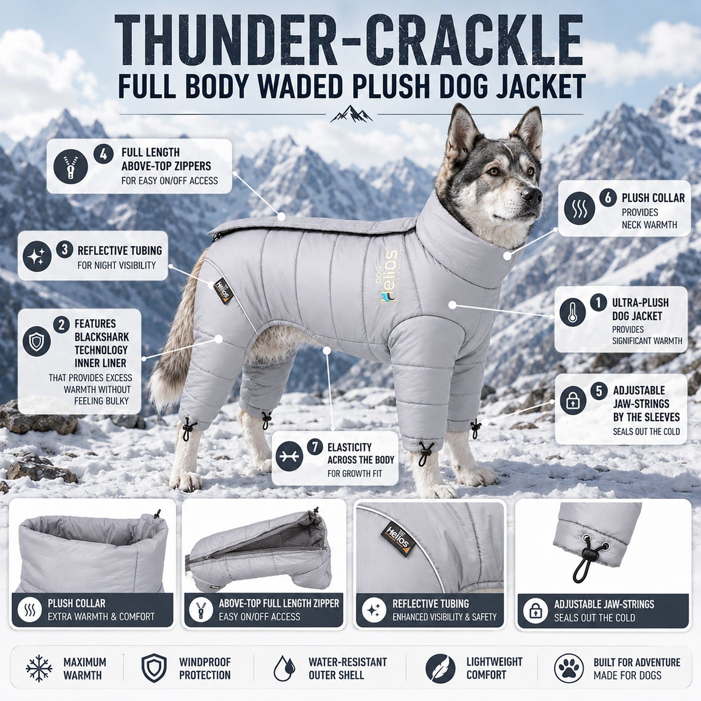 Dog Helios ® Thunder-crackle Adjustable and Reflective Full-Body Waded Winter Dog Jacket