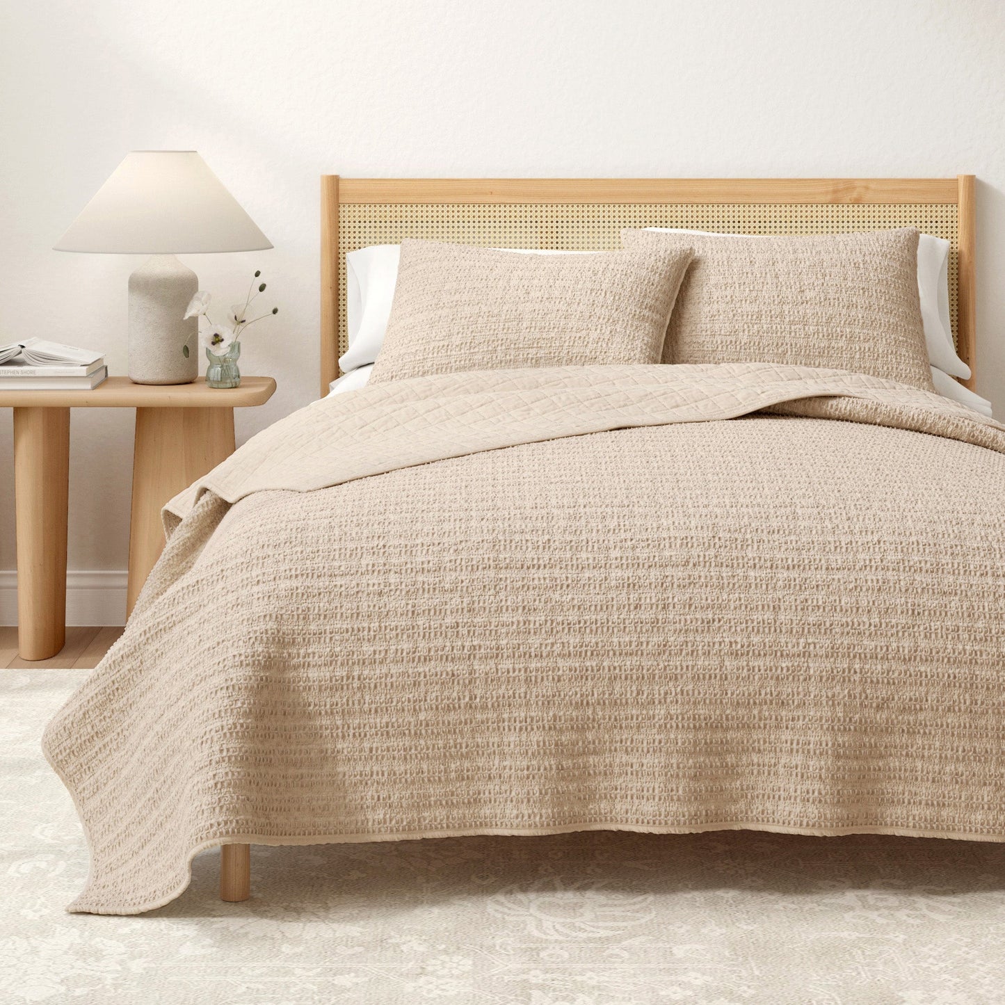 100% Cotton Honeycomb Waffle Garment Washed Quilt Set - Genevieve Collection