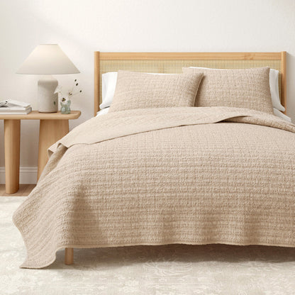 100% Cotton Honeycomb Waffle Garment Washed Quilt Set - Genevieve Collection