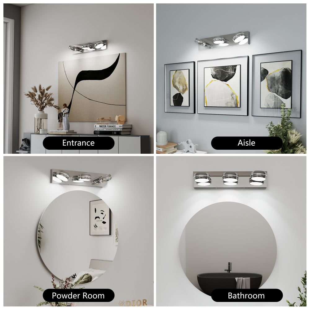 Modern Chrome LED Vanity Light Bar | 3/4/5/6-Light Bathroom Fixture over Mirror for Makeup & Daily Use