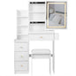 Cabinet Vanity Table & Cushioned Stool, USB Power Station, Hair Dryer Bracket - White