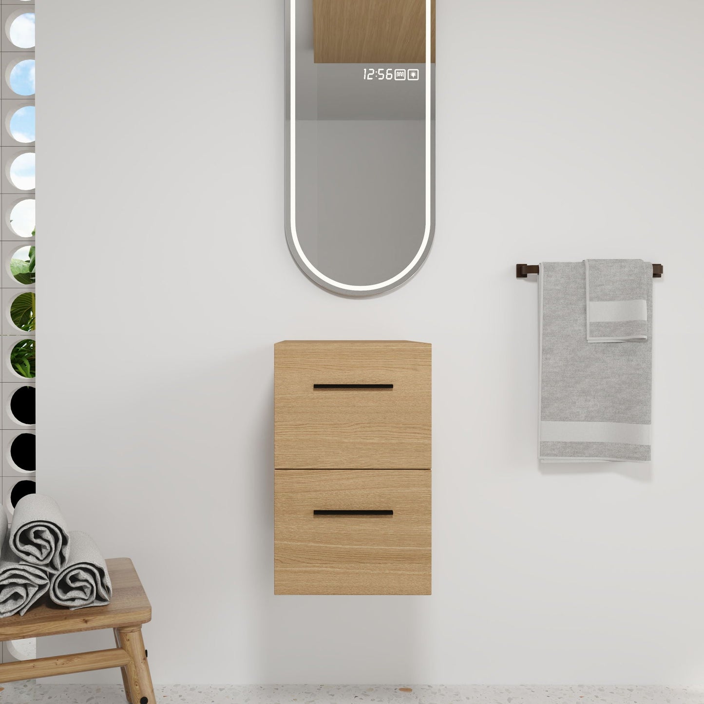 Floating Bathroom Vanity Drawer Base, Wall Mounted Storage With 2 Drawers - Light Oak